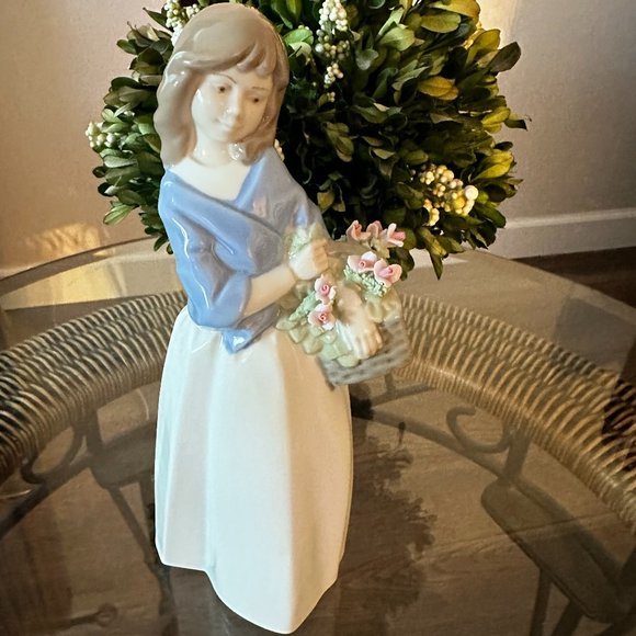 NADEL Hand Crafted Spanish Porcelian Young Lady Holding a Basket of Pin